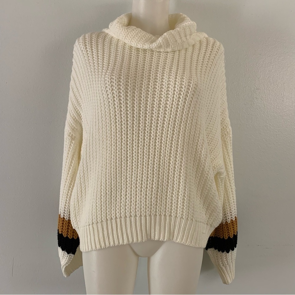 𝅺CREAM Knit Cowl Neck Cropped Oversized Sweater~Size M